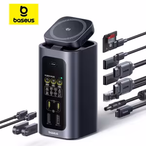 Baseus Spacemate RD1 Pro 15-in-1 USB-C Docking Station 160W with Qi2 25W Wireless Charging, Dual HDMI 4K@120Hz, 180W GaN Adapter
