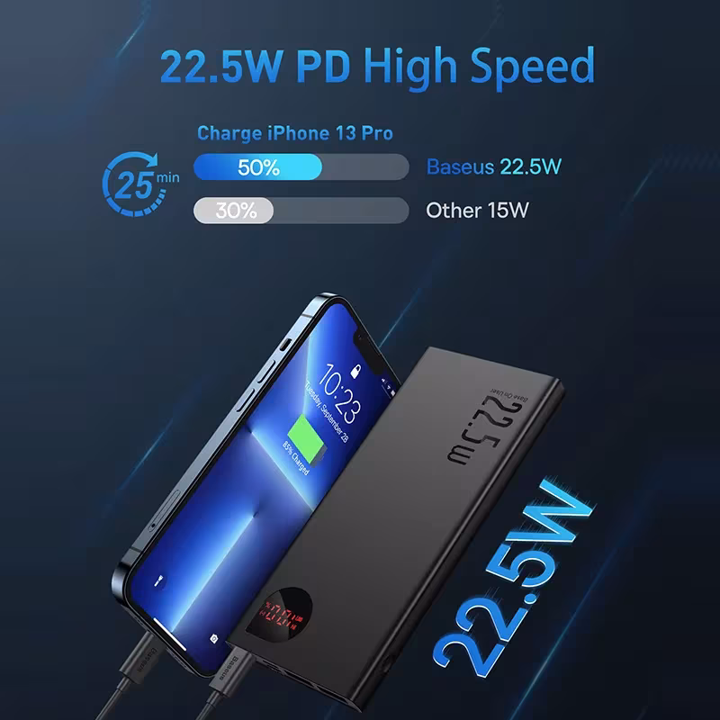 Baseus 22.5W PD Power Bank 10000mAh Portable Fast Charging Power Bank Type C USB-C Quick Charge External Battery Charger Baseus 22.5W PD Power Bank 10000mAh Portable Fast Charging Power Bank Type C USB-C Quick Charge External Battery Charger - Image 6