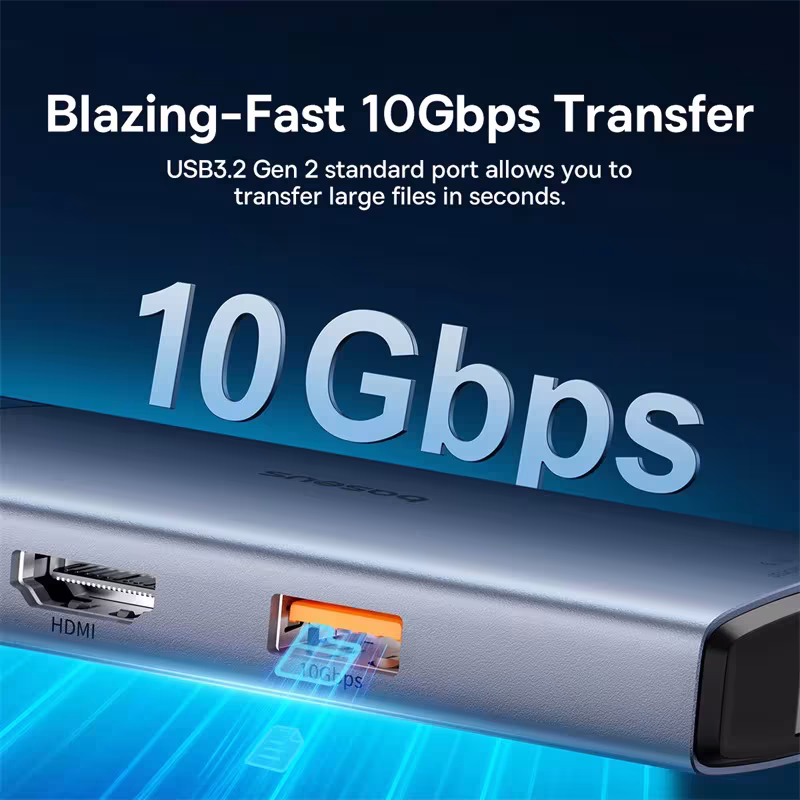 Baseus 6-in-1 USB C Hub with 4K HDMI, 10Gbps Data, PD 100W, and Gigabit Ethernet Baseus 6-in-1 USB C Hub with 4K HDMI, 10Gbps Data, PD 100W, and Gigabit Ethernet - Image 4