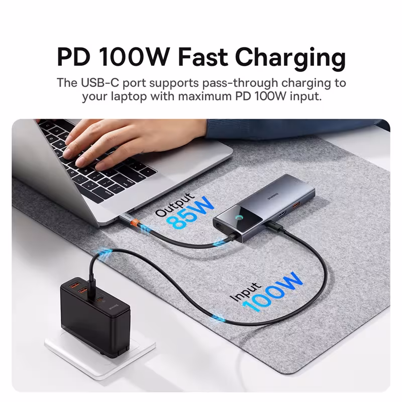 Baseus 6-in-1 USB C Hub with 4K HDMI, 10Gbps Data, PD 100W, and Gigabit Ethernet Baseus 6-in-1 USB C Hub with 4K HDMI, 10Gbps Data, PD 100W, and Gigabit Ethernet - Image 5