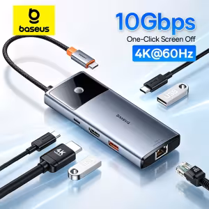 Baseus 6-in-1 USB C Hub with 4K HDMI, 10Gbps Data, PD 100W, and Gigabit Ethernet