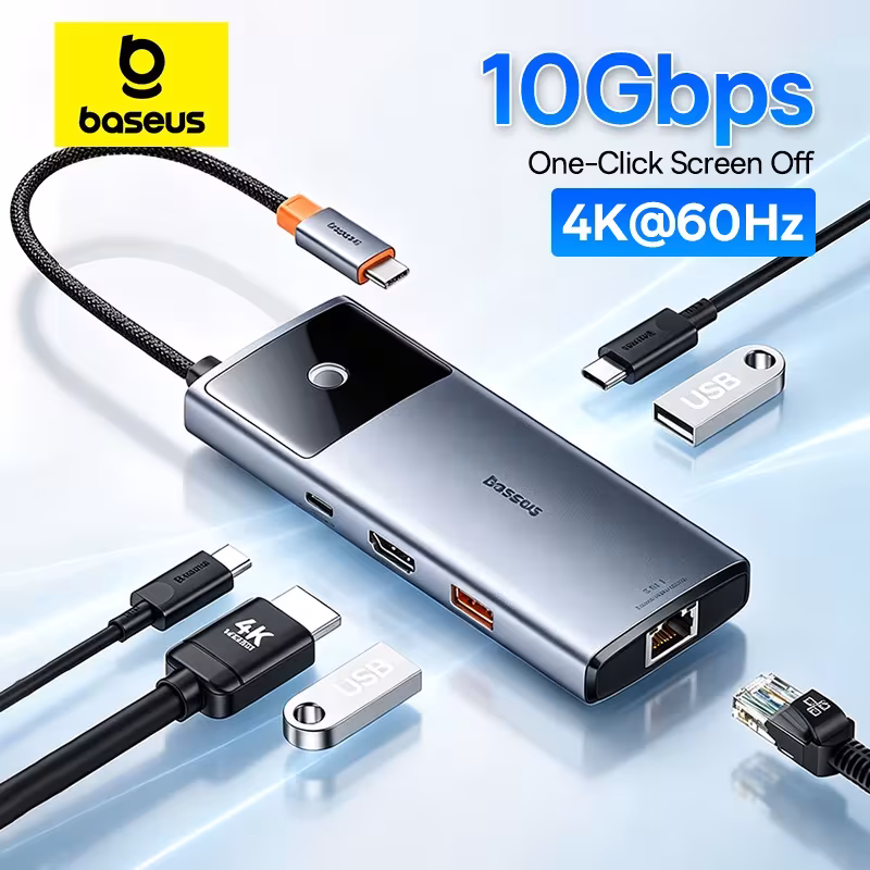 Baseus 6-in-1 USB C Hub with 4K HDMI, 10Gbps Data, PD 100W, and Gigabit Ethernet Baseus 6-in-1 USB C Hub with 4K HDMI, 10Gbps Data, PD 100W, and Gigabit Ethernet