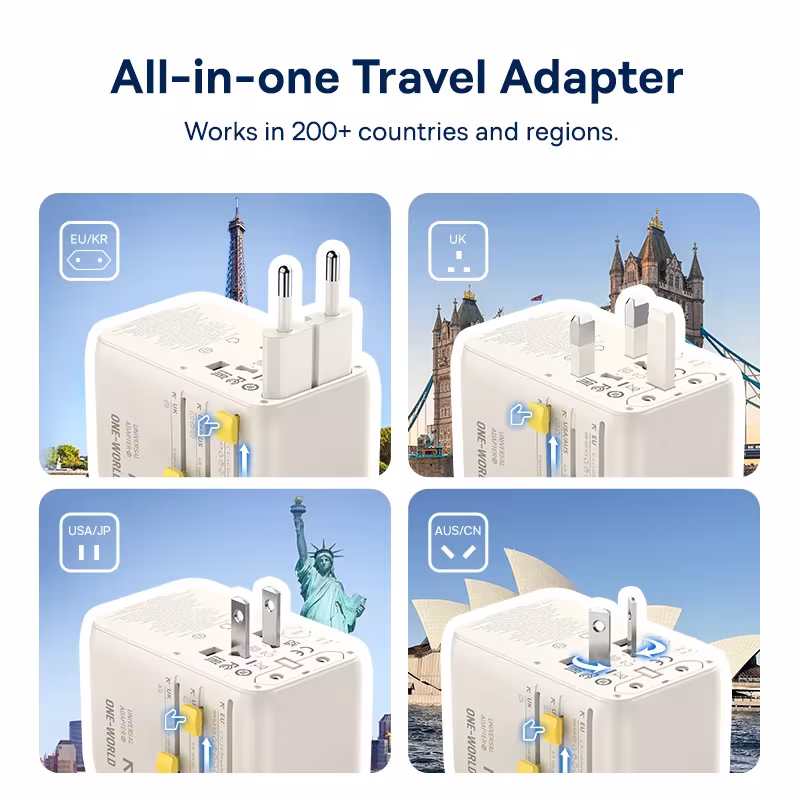 Baseus 70W GaN Universal Travel Adapter with Retractable Cable, 6-in-1 Worldwide Plug for EU UK US AUS Baseus 70W GaN Universal Travel Adapter with Retractable Cable, 6-in-1 Worldwide Plug for EU UK US AUS - Image 2