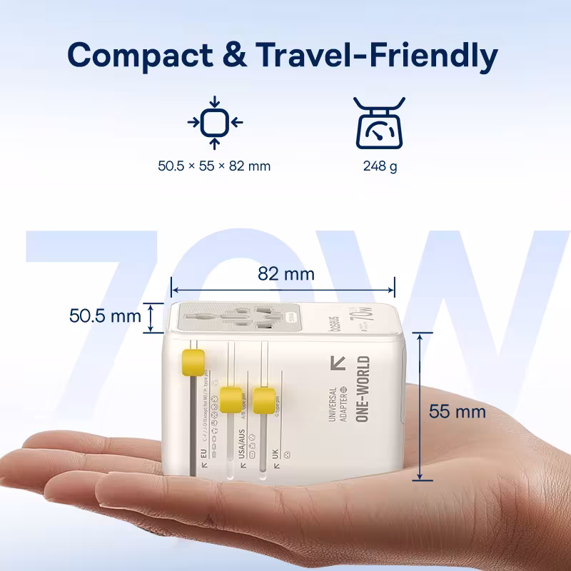 Baseus 70W GaN Universal Travel Adapter with Retractable Cable, 6-in-1 Worldwide Plug for EU UK US AUS Baseus 70W GaN Universal Travel Adapter with Retractable Cable, 6-in-1 Worldwide Plug for EU UK US AUS - Image 5