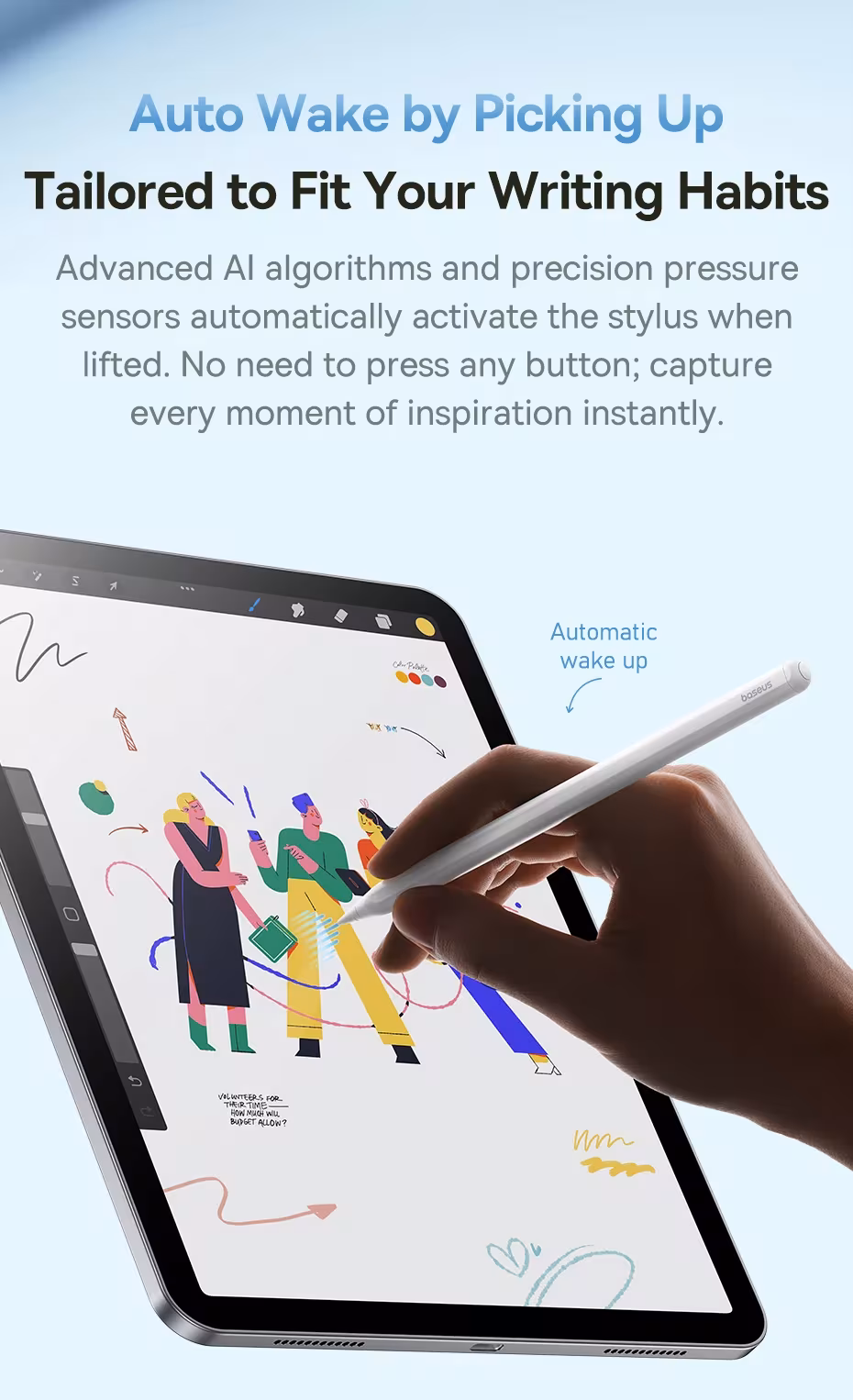 Baseus Stylus Pen Wireless Charging for Apple Pencil Magnetic Attraction for iPad Pro Air Mini Bluetooth 23h Battery Tablet Pen Baseus Stylus Pen Wireless Charging for Apple Pencil Magnetic Attraction for iPad Pro Air Mini Bluetooth 23h Battery Tablet Pen
