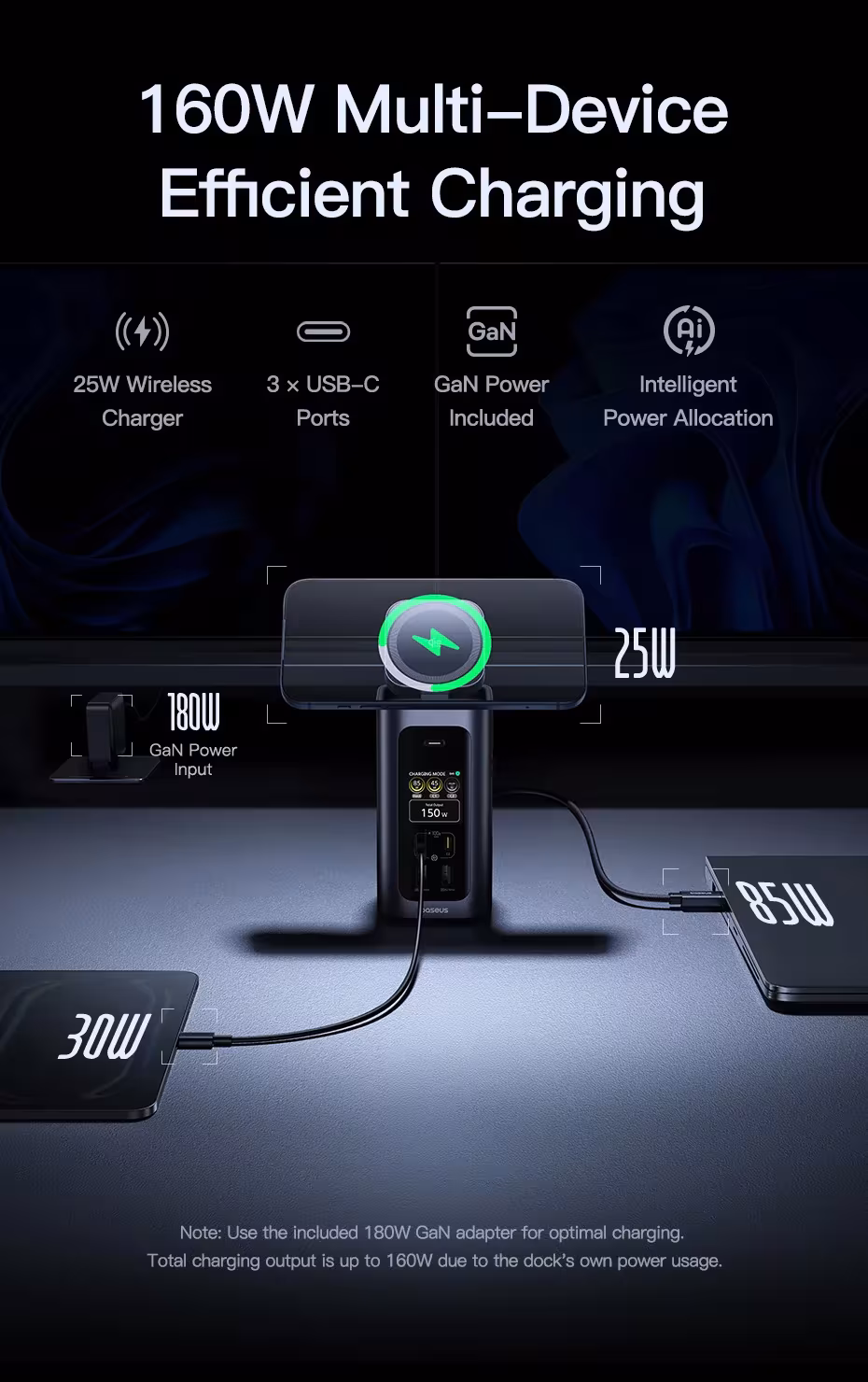 Baseus Docking Station 15-in-1 160W USB C HUB HDMI 4K 120Hz USB3.2 RJ45 SD TF Fast Type C PD 100W Qi2.2 25W Wireless Charger Hub Baseus Docking Station 15-in-1 160W USB C HUB HDMI 4K 120Hz USB3.2 RJ45 SD TF Fast Type C PD 100W Qi2.2 25W Wireless Charger Hub