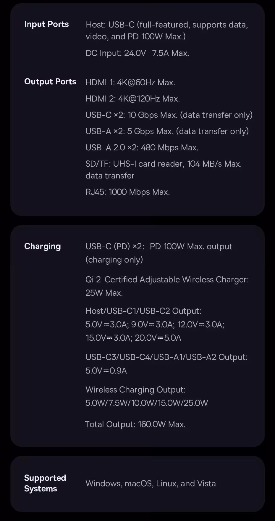 Baseus Docking Station 15-in-1 160W USB C HUB HDMI 4K 120Hz USB3.2 RJ45 SD TF Fast Type C PD 100W Qi2.2 25W Wireless Charger Hub Baseus Docking Station 15-in-1 160W USB C HUB HDMI 4K 120Hz USB3.2 RJ45 SD TF Fast Type C PD 100W Qi2.2 25W Wireless Charger Hub