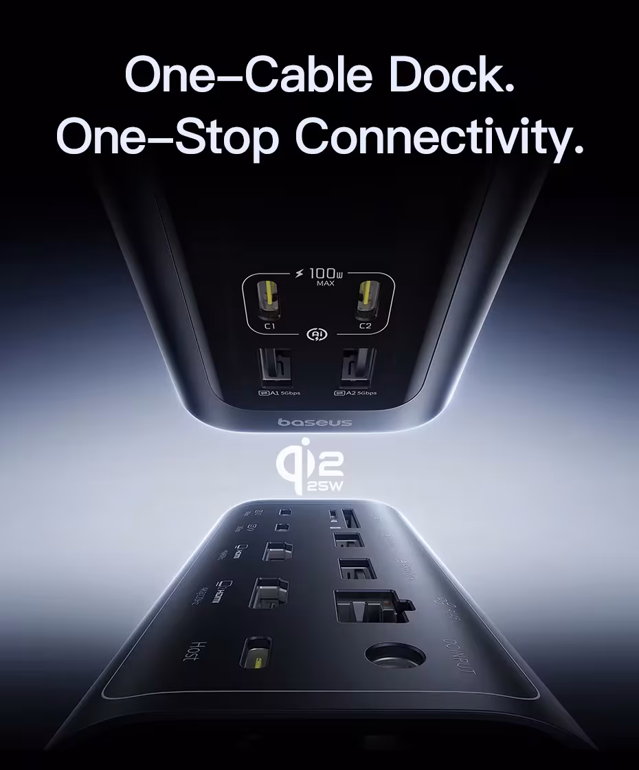 Baseus Docking Station 15-in-1 160W USB C HUB HDMI 4K 120Hz USB3.2 RJ45 SD TF Fast Type C PD 100W Qi2.2 25W Wireless Charger Hub Baseus Docking Station 15-in-1 160W USB C HUB HDMI 4K 120Hz USB3.2 RJ45 SD TF Fast Type C PD 100W Qi2.2 25W Wireless Charger Hub