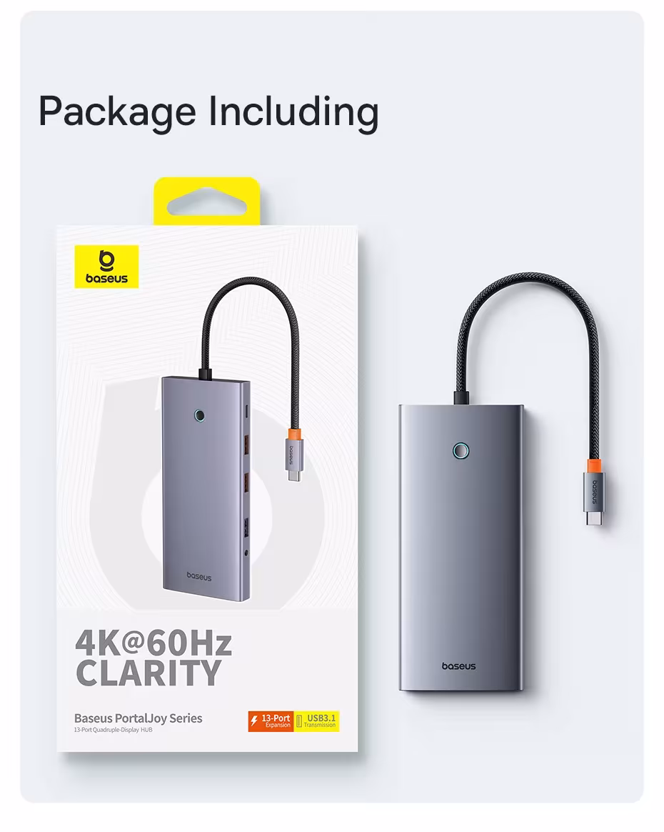 Baseus 13-in-1 USB C HUB to 2*HDMI 1*DP 4K@60Hz 1*VGA Quadruple Display USB 3.2 Adapter with RJ45 SD TF 3.5mm PD 100W Type C Hub Baseus 13-in-1 USB C HUB to 2*HDMI 1*DP 4K@60Hz 1*VGA Quadruple Display USB 3.2 Adapter with RJ45 SD TF 3.5mm PD 100W Type C Hub