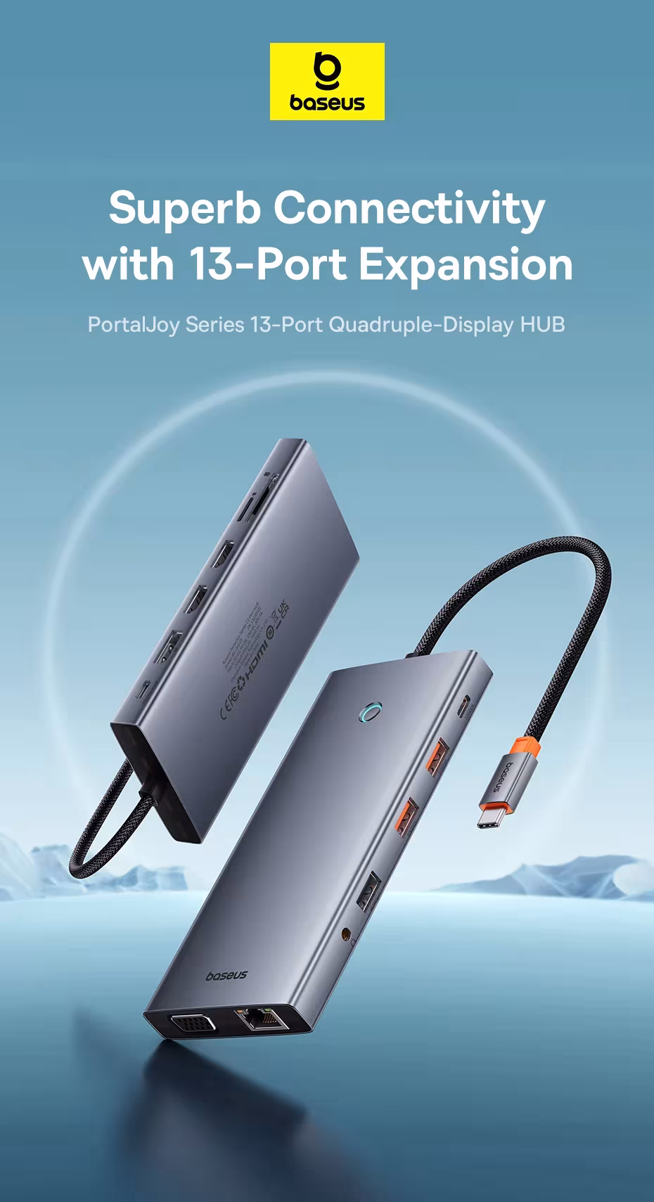Baseus 13-in-1 USB C HUB to 2*HDMI 1*DP 4K@60Hz 1*VGA Quadruple Display USB 3.2 Adapter with RJ45 SD TF 3.5mm PD 100W Type C Hub Baseus 13-in-1 USB C HUB to 2*HDMI 1*DP 4K@60Hz 1*VGA Quadruple Display USB 3.2 Adapter with RJ45 SD TF 3.5mm PD 100W Type C Hub