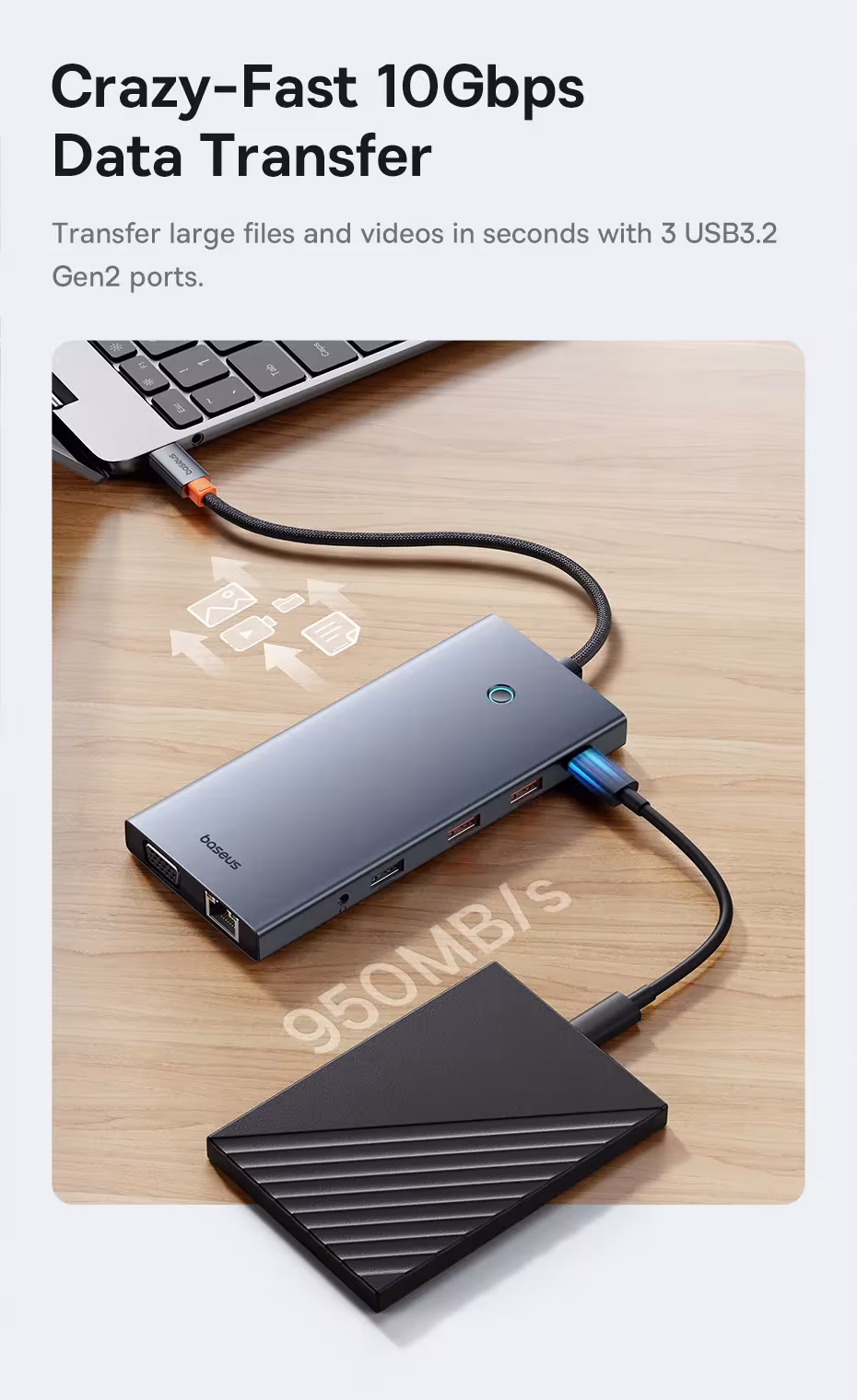Baseus 13-in-1 USB C HUB to 2*HDMI 1*DP 4K@60Hz 1*VGA Quadruple Display USB 3.2 Adapter with RJ45 SD TF 3.5mm PD 100W Type C Hub Baseus 13-in-1 USB C HUB to 2*HDMI 1*DP 4K@60Hz 1*VGA Quadruple Display USB 3.2 Adapter with RJ45 SD TF 3.5mm PD 100W Type C Hub