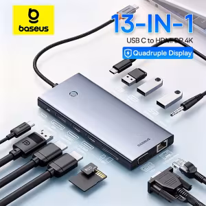 Baseus 13-in-1 USB C Hub with 4K HDMI, DP, VGA, 100W PD, 10Gbps Data Transfer