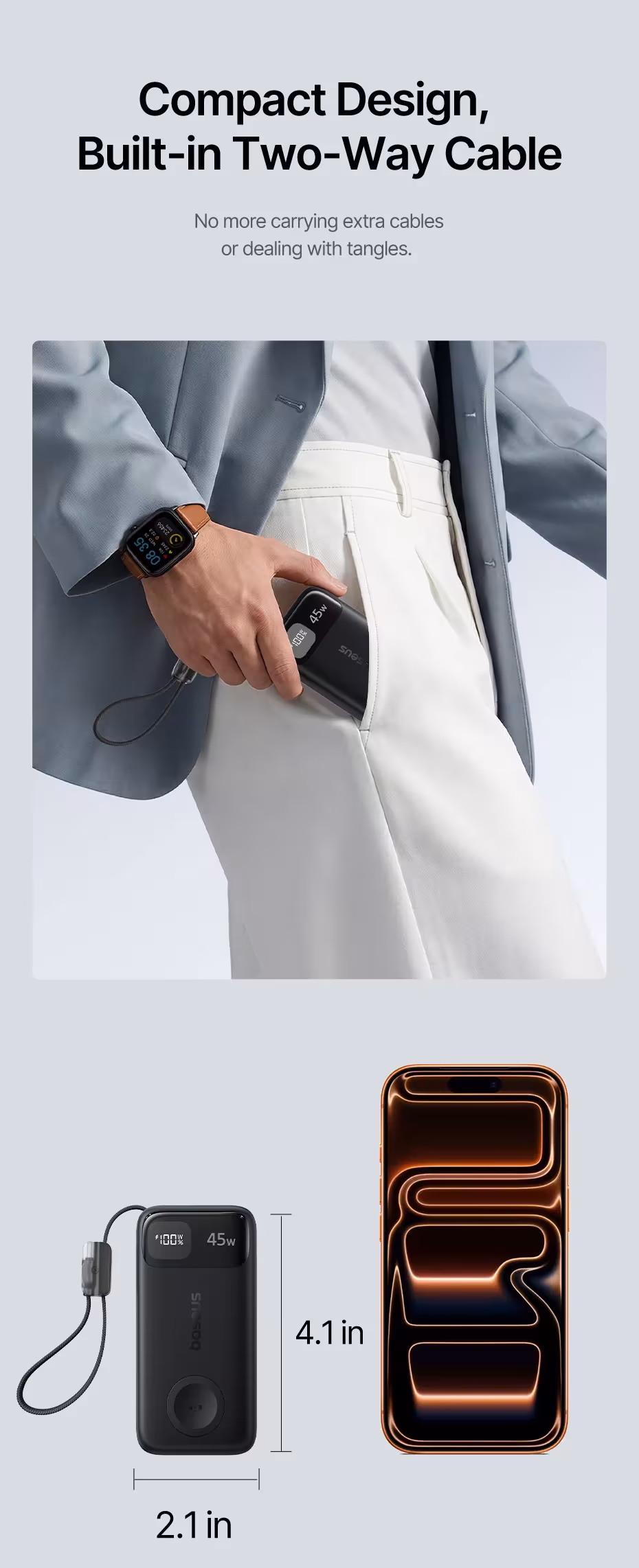Baseus 45W 10000mAh Power Bank with 5W Magnetic Wireless Charging for iWatch & AirPods External Battery For iPhone 17 16 Pro Max Baseus 45W 10000mAh Power Bank with 5W Magnetic Wireless Charging for iWatch & AirPods External Battery For iPhone 17 16 Pro Max