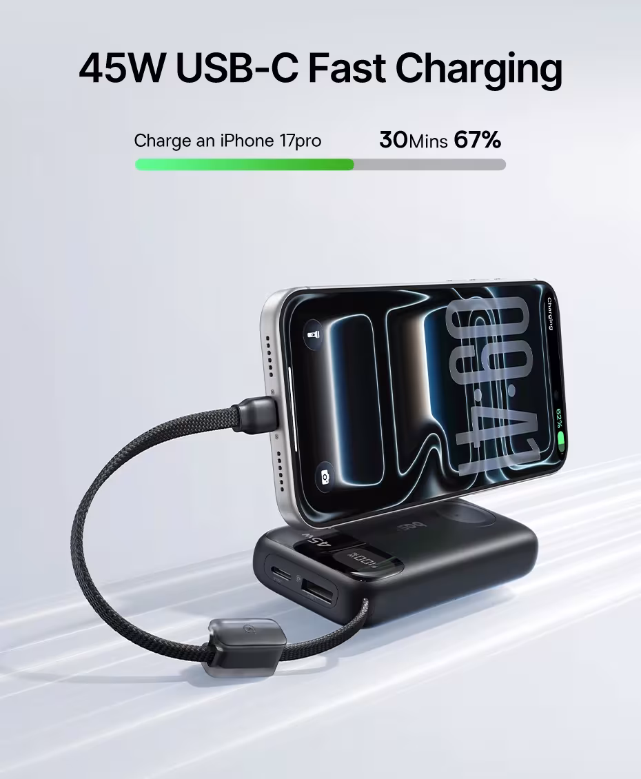 Baseus 45W 10000mAh Power Bank with 5W Magnetic Wireless Charging for iWatch & AirPods External Battery For iPhone 17 16 Pro Max Baseus 45W 10000mAh Power Bank with 5W Magnetic Wireless Charging for iWatch & AirPods External Battery For iPhone 17 16 Pro Max
