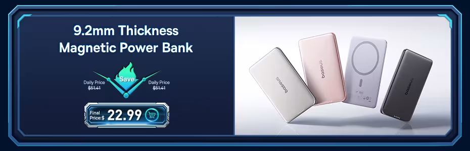 Baseus Qi2.2 Magnetic Power Bank 30W USB-C & 25W Wireless Charging 10000mAh Card-Slim NFC Battery Monitoring for iPhone Samsung Baseus Qi2.2 Magnetic Power Bank 30W USB-C & 25W Wireless Charging 10000mAh Card-Slim NFC Battery Monitoring for iPhone Samsung