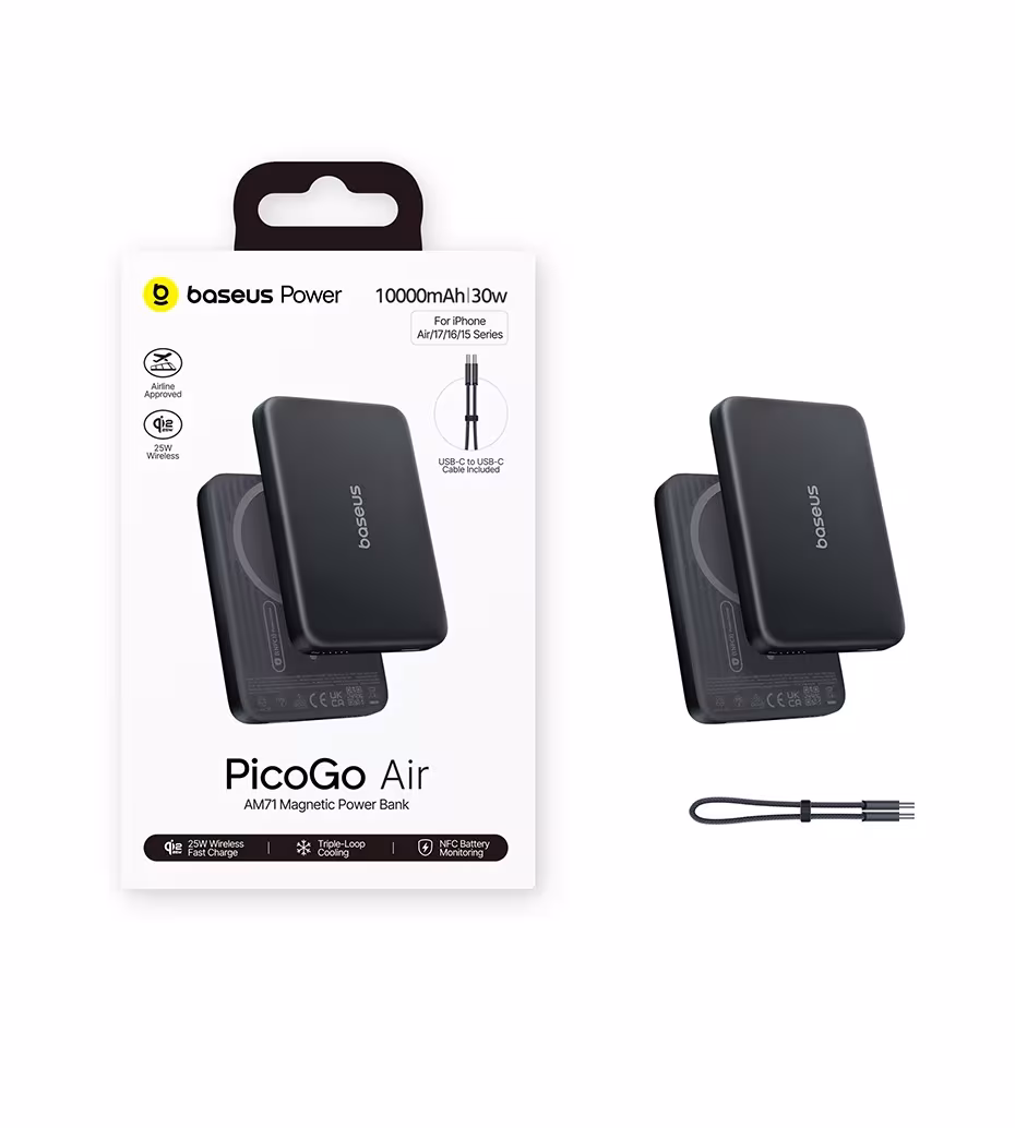 Baseus Qi2.2 Magnetic Power Bank 30W USB-C & 25W Wireless Charging 10000mAh Card-Slim NFC Battery Monitoring for iPhone Samsung Baseus Qi2.2 Magnetic Power Bank 30W USB-C & 25W Wireless Charging 10000mAh Card-Slim NFC Battery Monitoring for iPhone Samsung