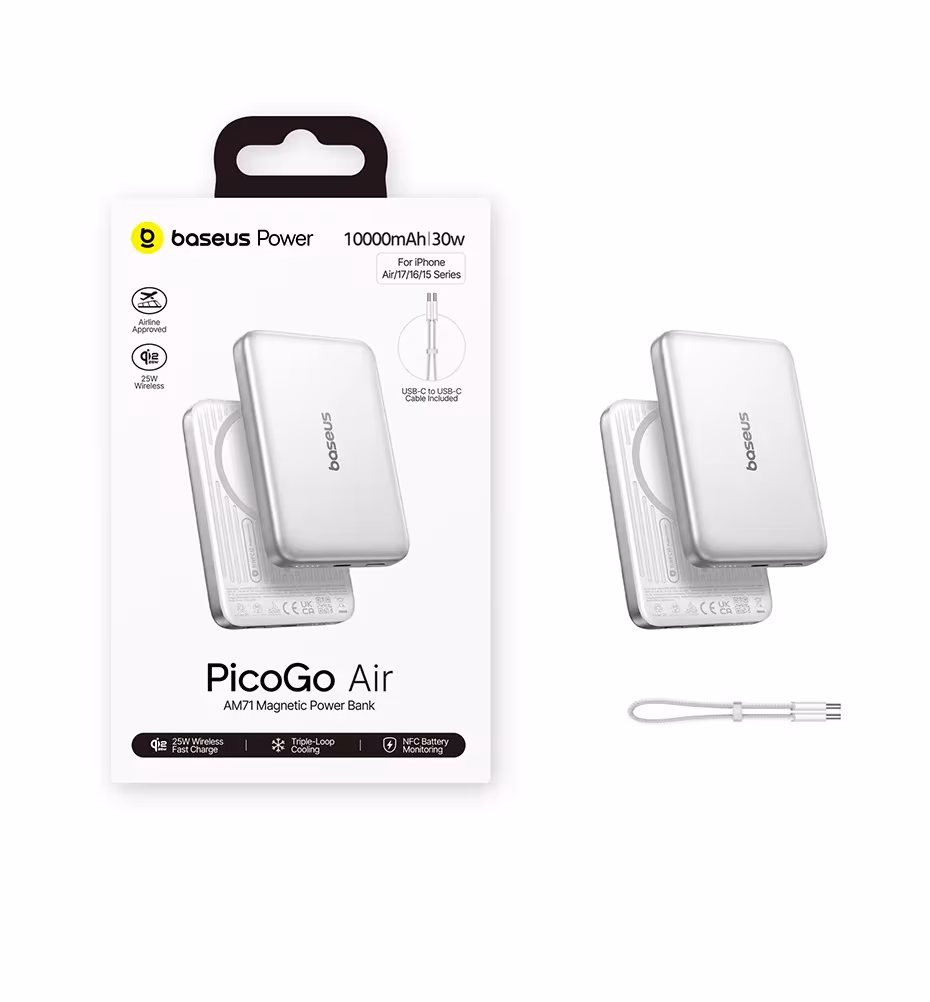 Baseus Qi2.2 Magnetic Power Bank 30W USB-C & 25W Wireless Charging 10000mAh Card-Slim NFC Battery Monitoring for iPhone Samsung Baseus Qi2.2 Magnetic Power Bank 30W USB-C & 25W Wireless Charging 10000mAh Card-Slim NFC Battery Monitoring for iPhone Samsung