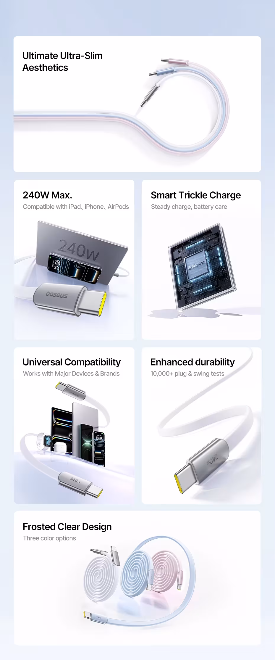 Baseus 240W Ulta-Slim USB C Cable for iPhone 17 16 15 Plus Pro Max 5A PD 3.0 Fast Charging Charger Cord for Samsung,Xiaomi Cable Baseus 240W Ulta-Slim USB C Cable for iPhone 17 16 15 Plus Pro Max 5A PD 3.0 Fast Charging Charger Cord for Samsung,Xiaomi Cable