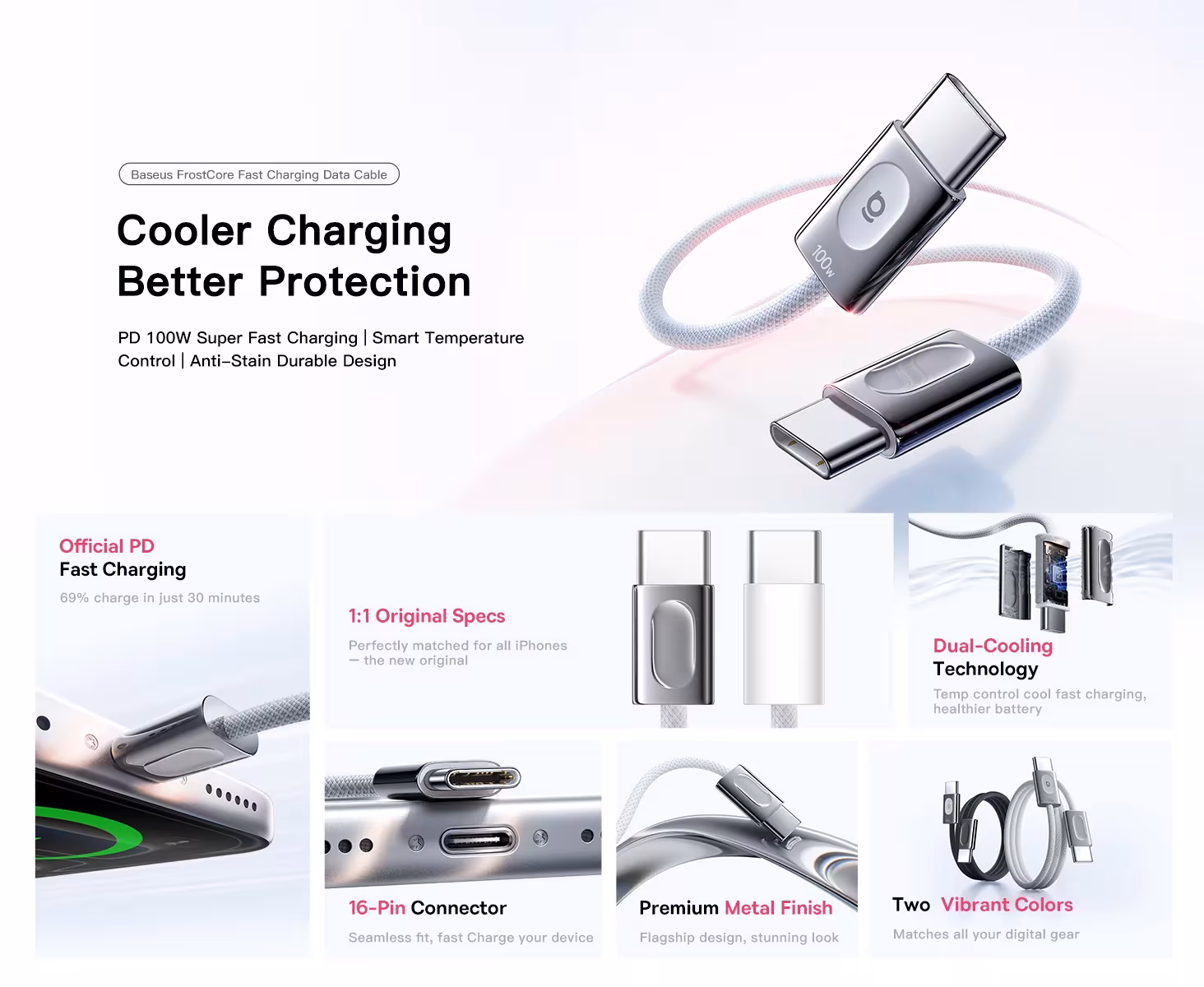 【NEW】Baseus 100W Cable USB Type C for iPhone 17 16 15 Plus Pro Max Charger Cable Type-C to Type-C For Macbook Pro ipad PD Cable 【NEW】Baseus 100W Cable USB Type C for iPhone 17 16 15 Plus Pro Max Charger Cable Type-C to Type-C For Macbook Pro ipad PD Cable