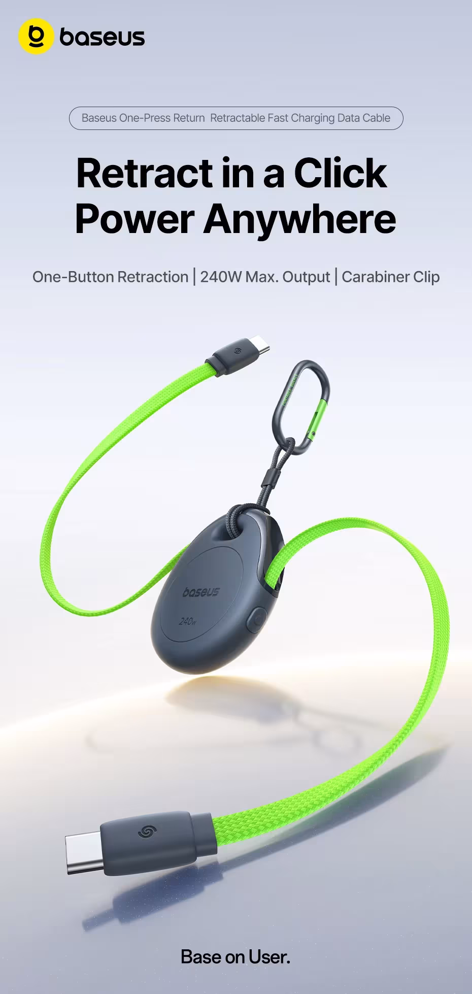Baseus 240W One-Press Return Retractable Cable USB-C Type-C Fast Charging Data Cable for iPhone MacBook with Carabiner Clip Baseus 240W One-Press Return Retractable Cable USB-C Type-C Fast Charging Data Cable for iPhone MacBook with Carabiner Clip