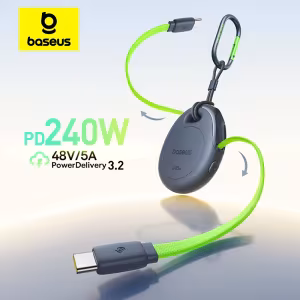Baseus 240W One-Press Return Retractable USB-C to USB-C Fast Charging Cable for MacBook iPhone Samsung