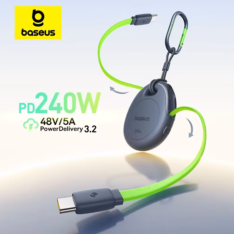 Baseus 240W One-Press Return Retractable USB-C to USB-C Fast Charging Cable for MacBook iPhone Samsung