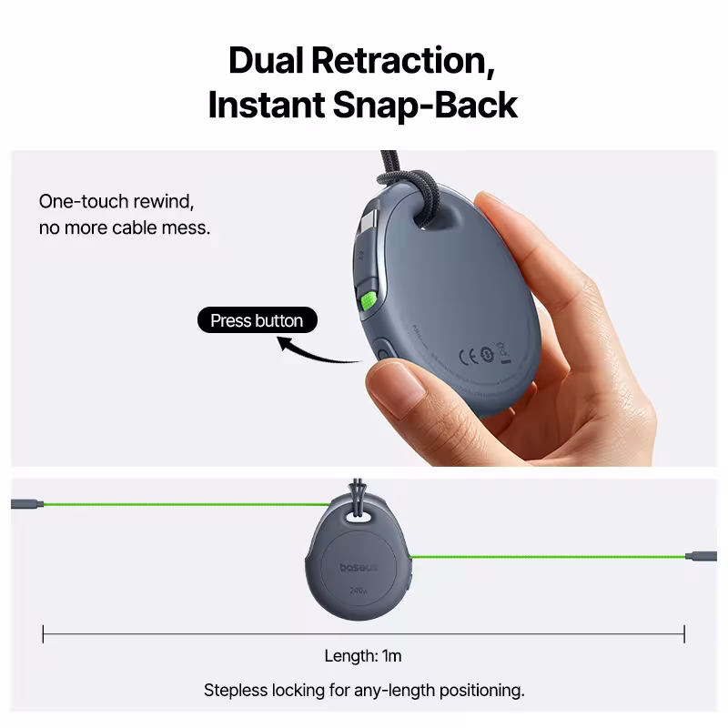 Baseus 240W One-Press Return Retractable USB-C to USB-C Fast Charging Cable for MacBook iPhone Samsung Baseus 240W One-Press Return Retractable USB-C to USB-C Fast Charging Cable for MacBook iPhone Samsung - Image 2