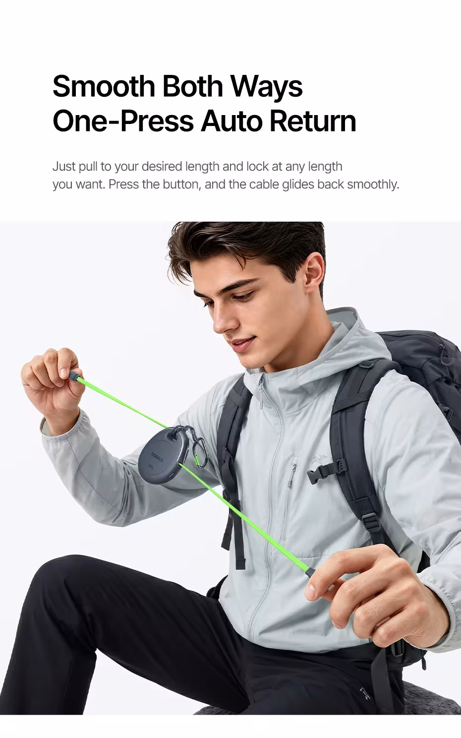 Baseus 240W One-Press Return Retractable Cable USB-C Type-C Fast Charging Data Cable for iPhone MacBook with Carabiner Clip Baseus 240W One-Press Return Retractable Cable USB-C Type-C Fast Charging Data Cable for iPhone MacBook with Carabiner Clip