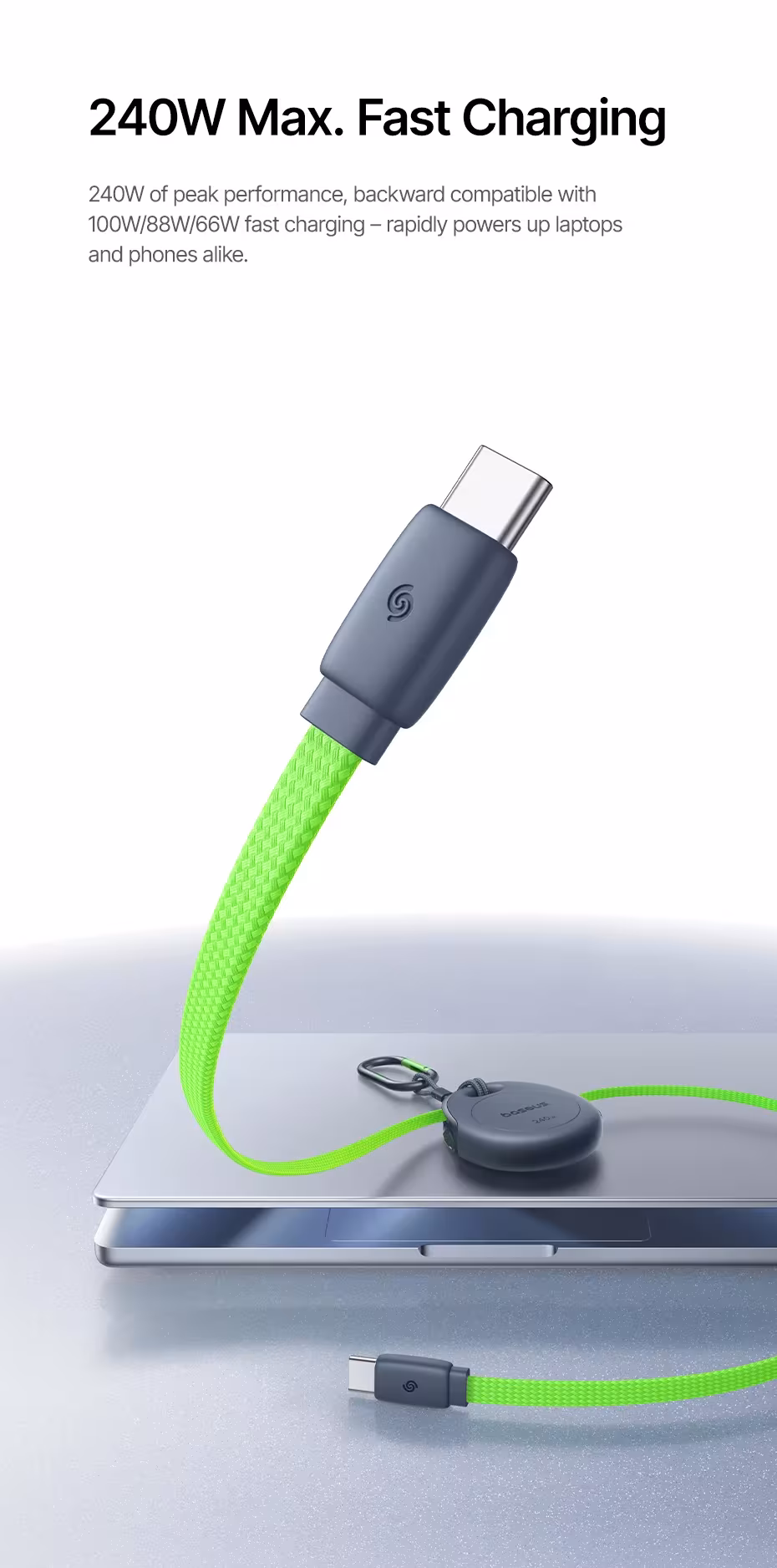 Baseus 240W One-Press Return Retractable Cable USB-C Type-C Fast Charging Data Cable for iPhone MacBook with Carabiner Clip Baseus 240W One-Press Return Retractable Cable USB-C Type-C Fast Charging Data Cable for iPhone MacBook with Carabiner Clip