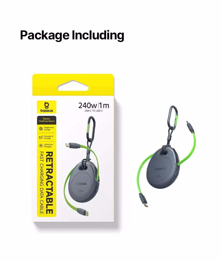 Baseus 240W One-Press Return Retractable Cable USB-C Type-C Fast Charging Data Cable for iPhone MacBook with Carabiner Clip Baseus 240W One-Press Return Retractable Cable USB-C Type-C Fast Charging Data Cable for iPhone MacBook with Carabiner Clip