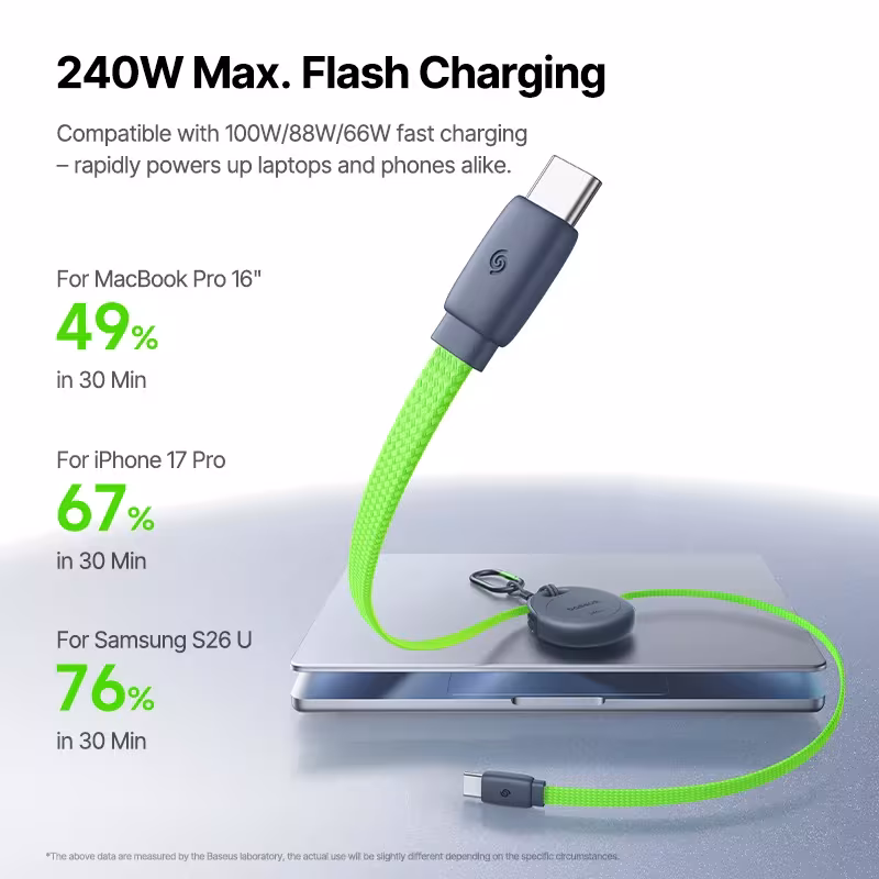 Baseus 240W One-Press Return Retractable USB-C to USB-C Fast Charging Cable for MacBook iPhone Samsung Baseus 240W One-Press Return Retractable USB-C to USB-C Fast Charging Cable for MacBook iPhone Samsung - Image 4