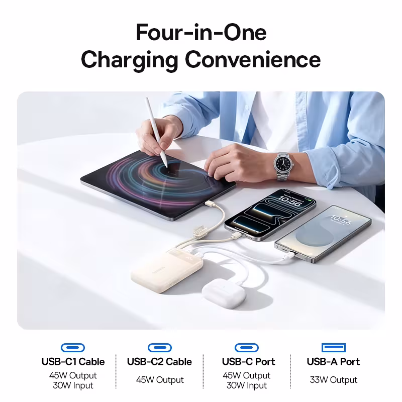 Baseus EnerFill FC11 45W 10000mAh Power Bank with Dual Built-In USB-C Cables, Digital Display Baseus EnerFill FC11 45W 10000mAh Power Bank with Dual Built-In USB-C Cables, Digital Display - Image 4