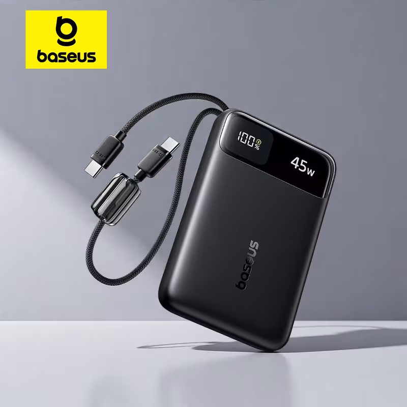 Baseus EnerFill FC11 45W 10000mAh Power Bank with Dual Built-In USB-C Cables, Digital Display
