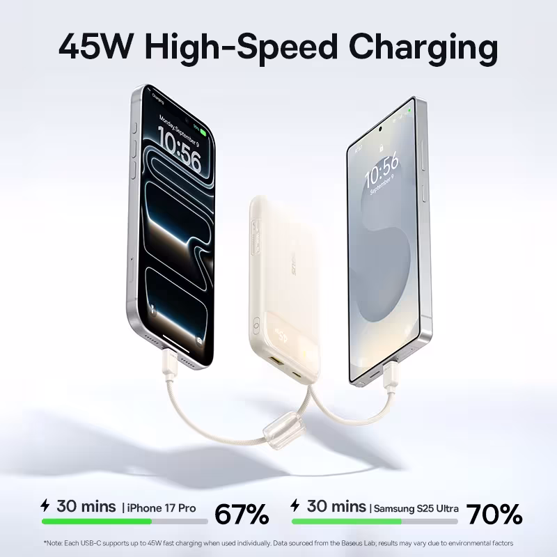 Baseus EnerFill FC11 45W 10000mAh Power Bank with Dual Built-In USB-C Cables, Digital Display Baseus EnerFill FC11 45W 10000mAh Power Bank with Dual Built-In USB-C Cables, Digital Display - Image 3