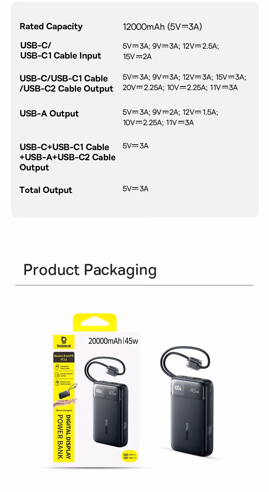 Baseus 45W Power Bank 10000mAh 20000mAh Built-In Dual USB-C Cable Fast Charging for iPhone 17 16 Pro Max Samsung S25 Xiaomi Poco Baseus 45W Power Bank 10000mAh 20000mAh Built-In Dual USB-C Cable Fast Charging for iPhone 17 16 Pro Max Samsung S25 Xiaomi Poco