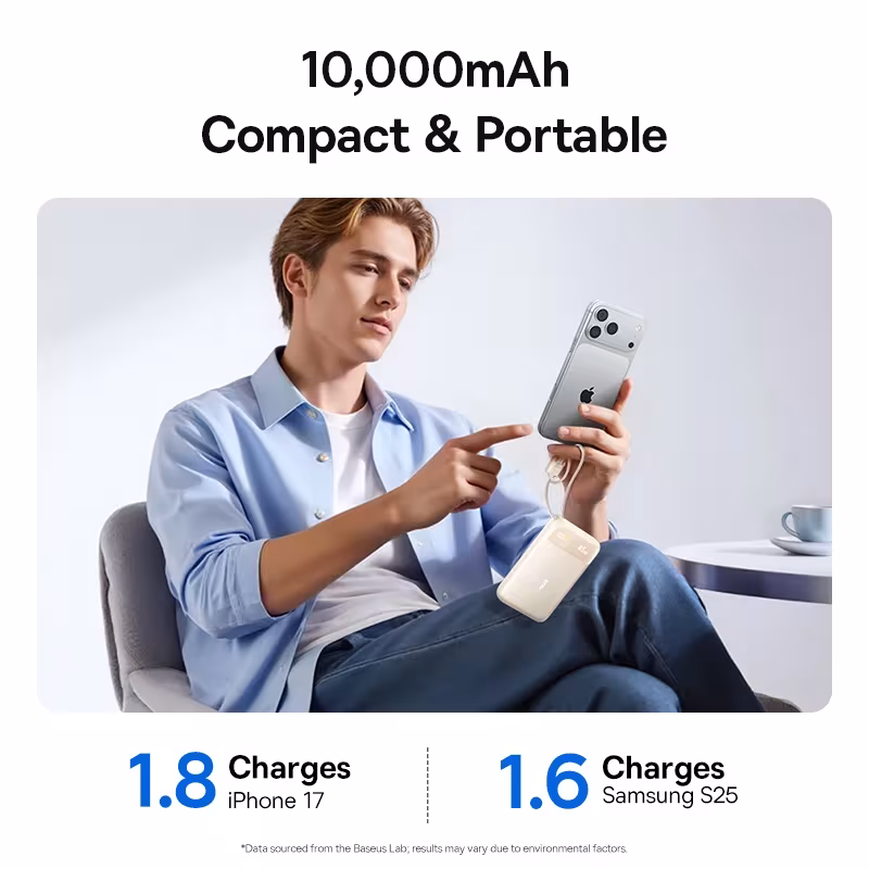 Baseus EnerFill FC11 45W 10000mAh Power Bank with Dual Built-In USB-C Cables, Digital Display Baseus EnerFill FC11 45W 10000mAh Power Bank with Dual Built-In USB-C Cables, Digital Display - Image 5