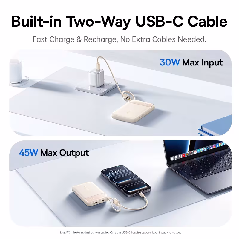 Baseus EnerFill FC11 45W 10000mAh Power Bank with Dual Built-In USB-C Cables, Digital Display Baseus EnerFill FC11 45W 10000mAh Power Bank with Dual Built-In USB-C Cables, Digital Display - Image 6