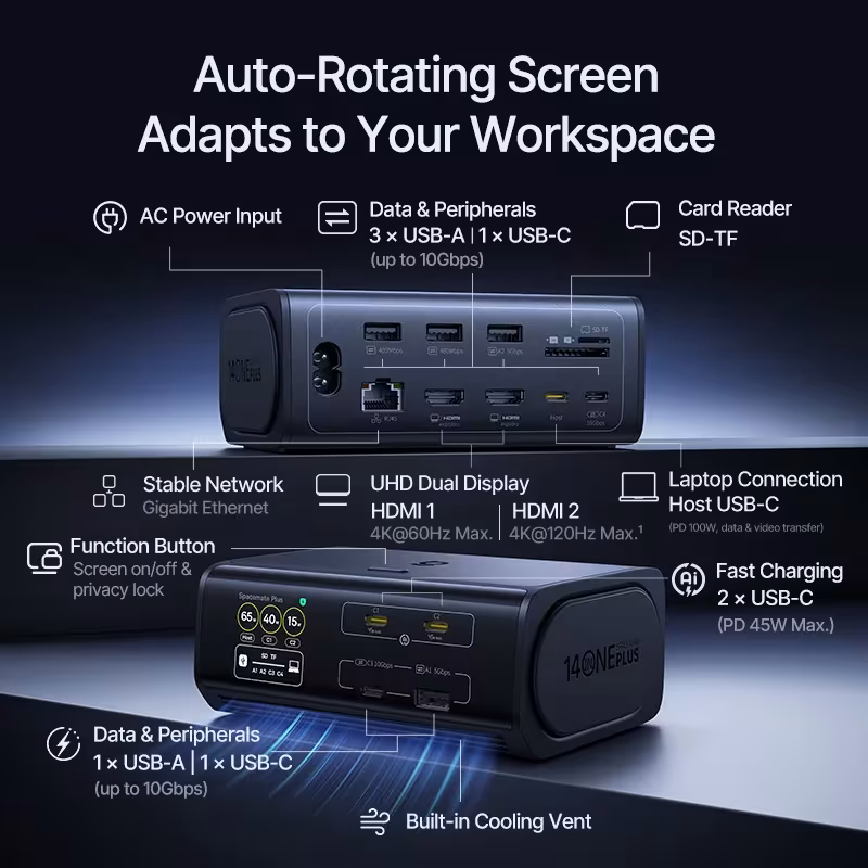 Baseus 14-in-1 USB-C Docking Station 4K@120Hz Dual Display 120W GaN PD Charger 10Gbps USB 3.2 SD/TF RJ45 Baseus 14-in-1 USB-C Docking Station 4K@120Hz Dual Display 120W GaN PD Charger 10Gbps USB 3.2 SD/TF RJ45 - Image 3