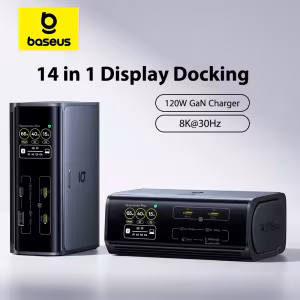 Baseus 14-in-1 USB-C Docking Station 4K@120Hz Dual Display 120W GaN PD Charger 10Gbps USB 3.2 SD/TF RJ45