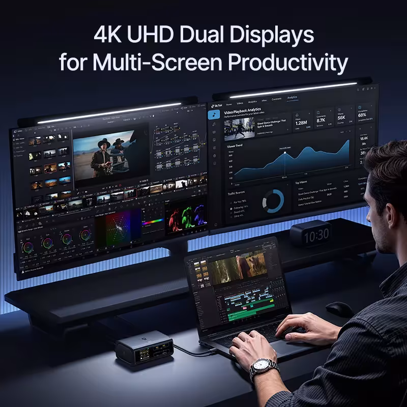 Baseus 14-in-1 USB-C Docking Station 4K@120Hz Dual Display 120W GaN PD Charger 10Gbps USB 3.2 SD/TF RJ45 Baseus 14-in-1 USB-C Docking Station 4K@120Hz Dual Display 120W GaN PD Charger 10Gbps USB 3.2 SD/TF RJ45 - Image 6