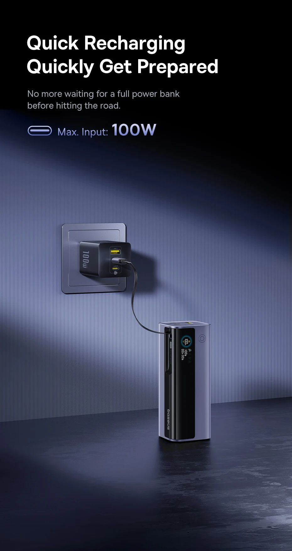 Baseus 145W Power Bank 20000mAh with Built-In 100W Retractable Type-C Cable Baseus 145W Power Bank 20000mAh with Built-In 100W Retractable Type-C Cable