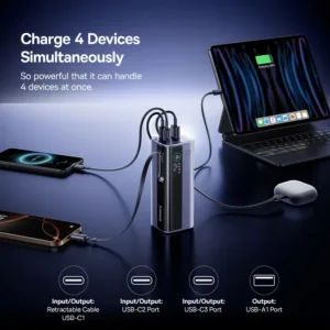 Baseus 145W Power Bank 20000mAh with Built-In 100W Retractable Type-C Cable