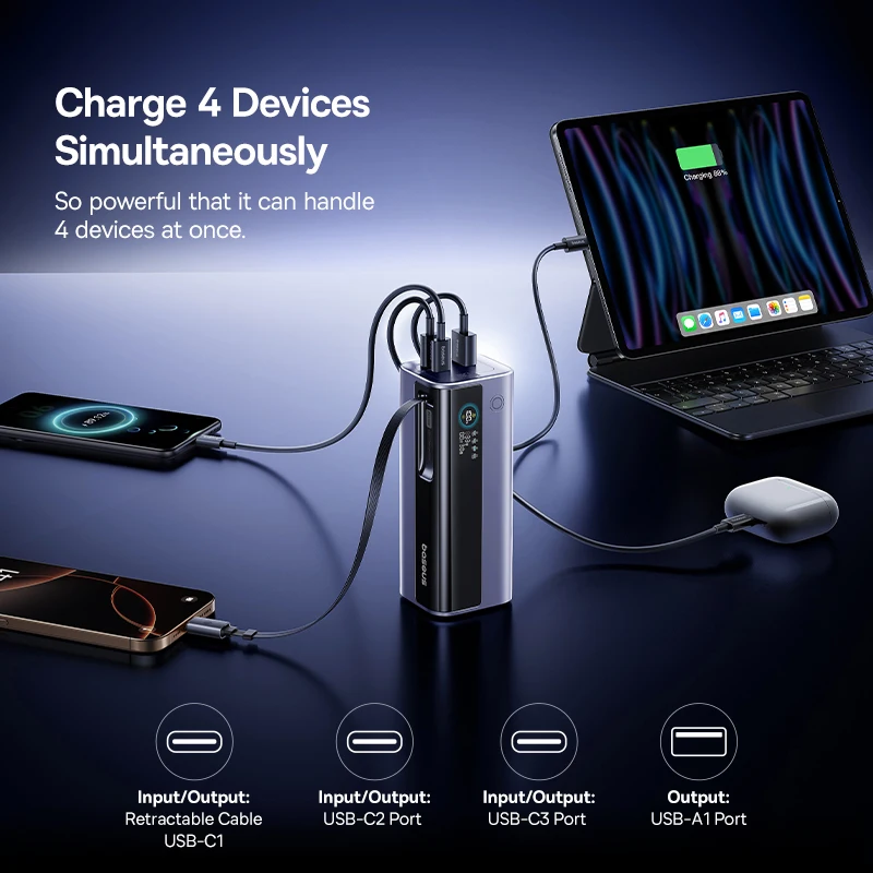 Baseus 145W Power Bank 20000mAh with Built-In 100W Retractable Type-C Cable Baseus 145W Power Bank 20000mAh with Built-In 100W Retractable Type-C Cable